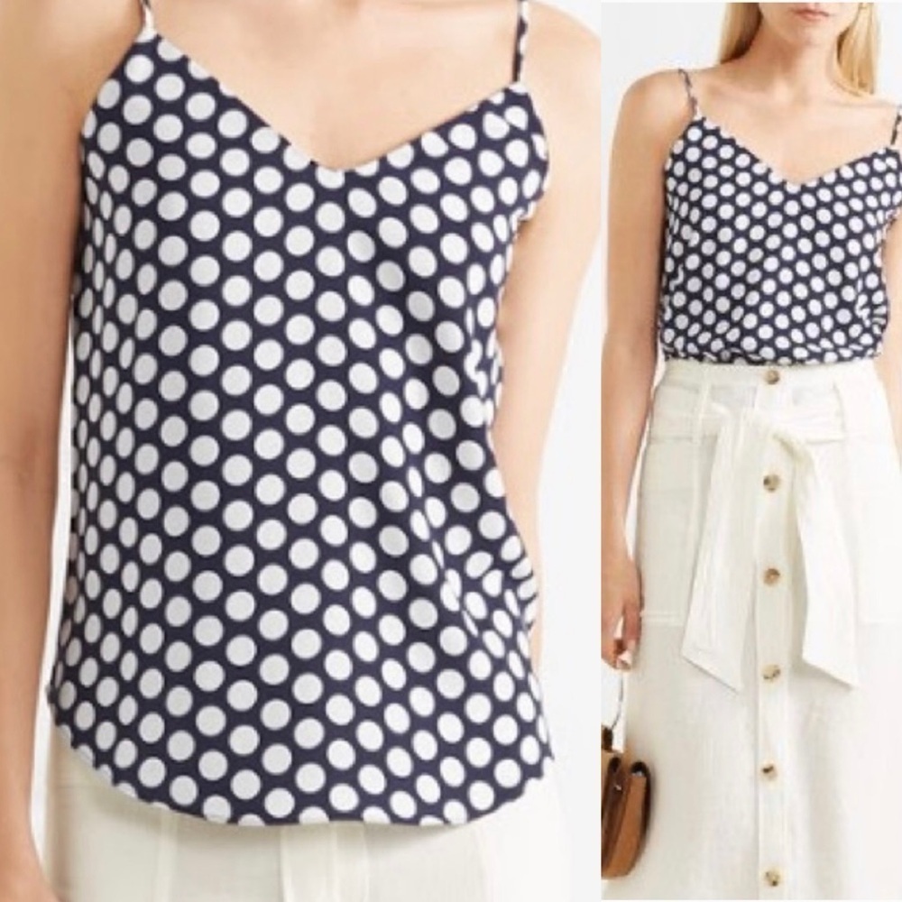 J. Crew Navy and white polka dot crepe camisole size 0